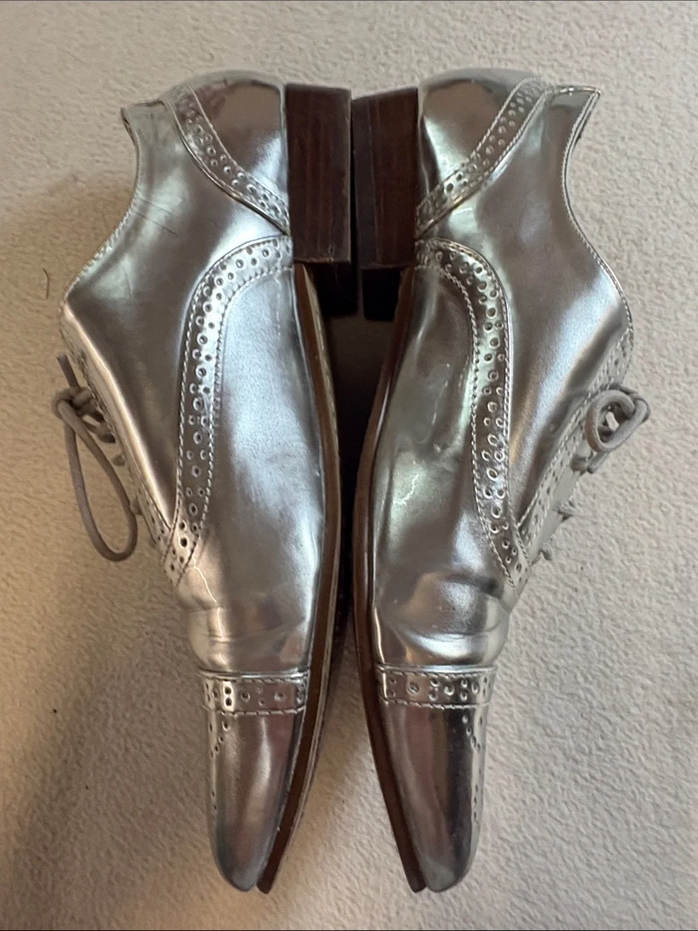 J. Crew Metallic Silver Brogue Oxford Shoes